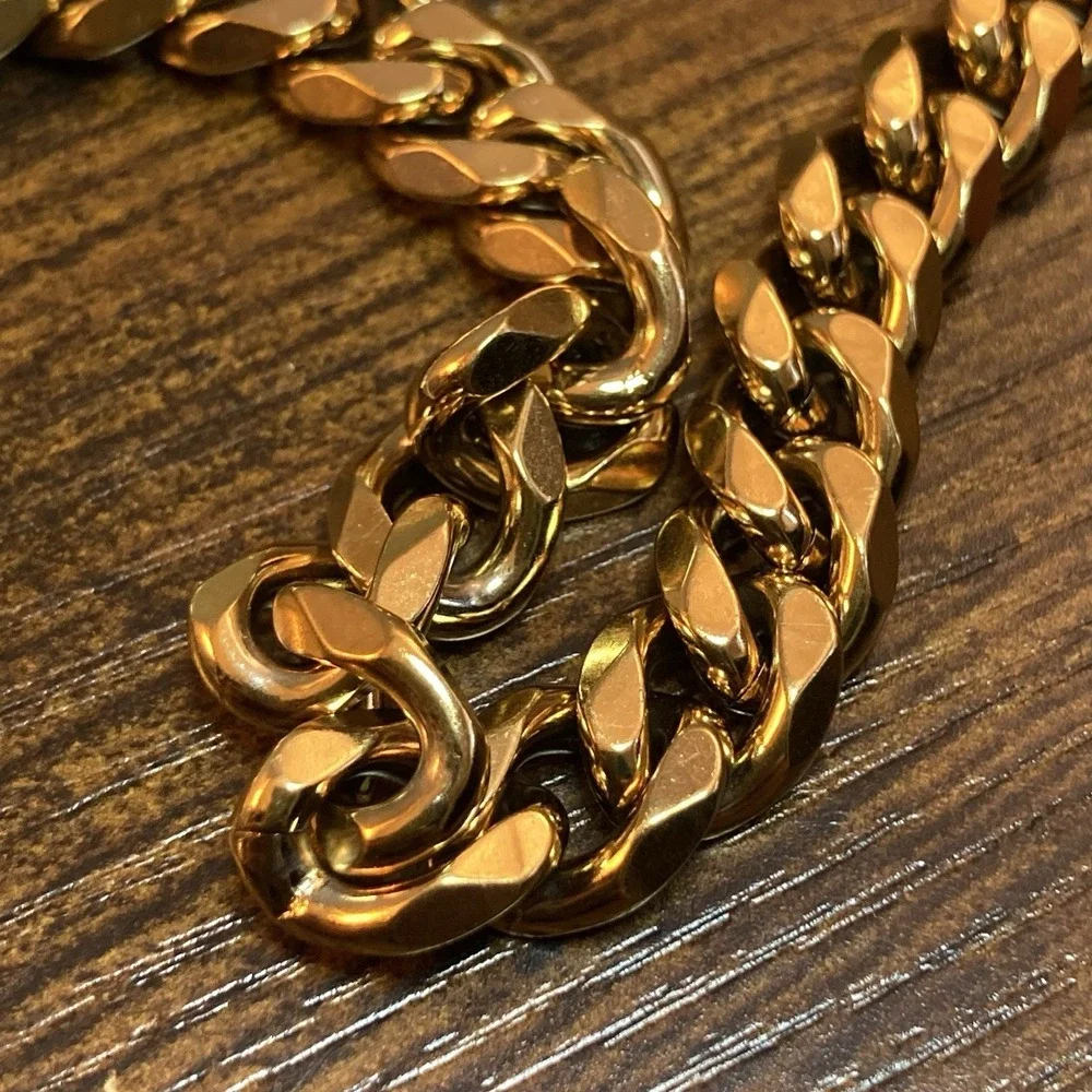 Gold‎ Tone Cuban Link Chain Necklace 9in 12mm Wide Chunky Curb